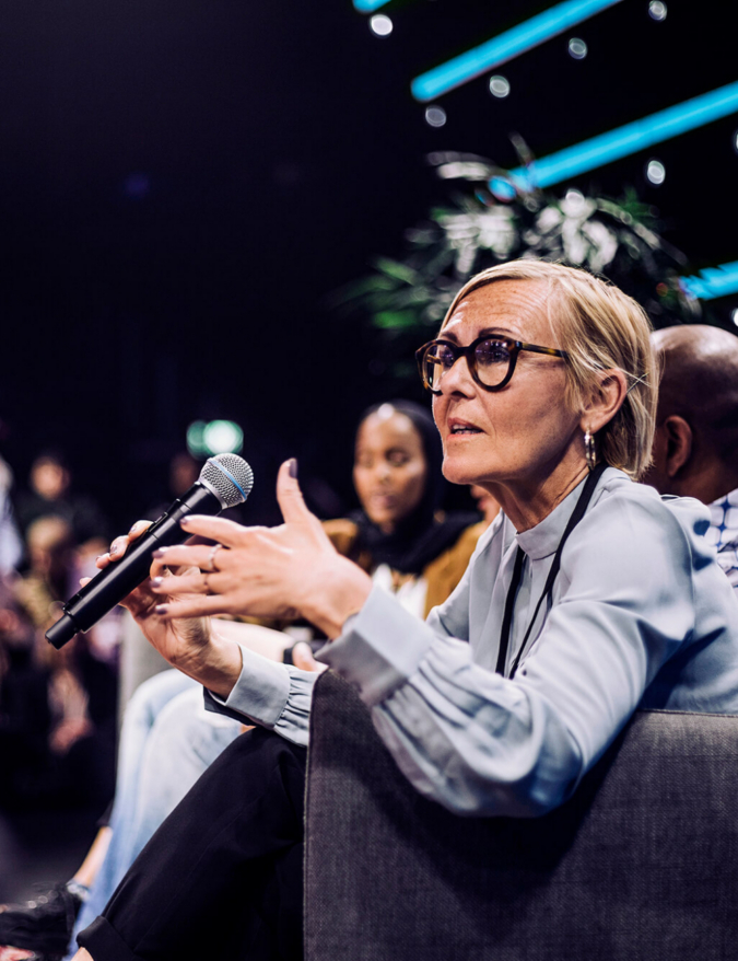 A woman giving a press conference